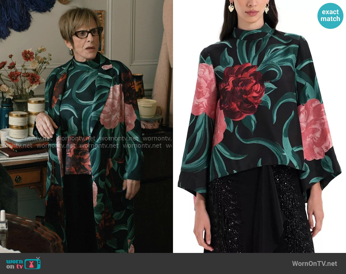 La DoubleJ Make an Exit Silk Top in Peony worn by Ruby Lane (Patti LuPone) on Elsbeth