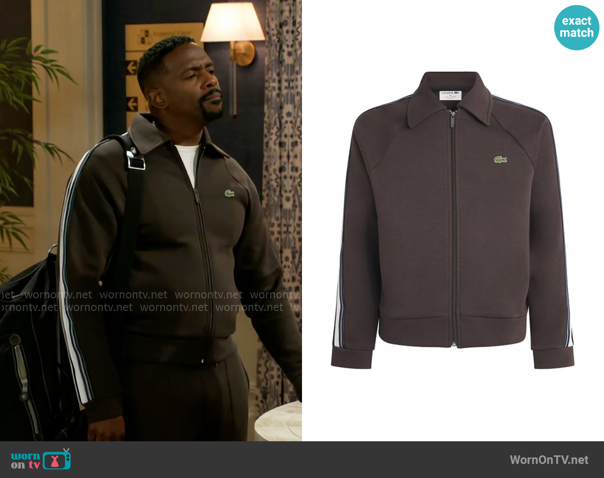 Lacoste Made In France Zip-Up Sweatshirt in Brown worn by Ted Richardson (Keith D. Robinson) on Beyond the Gates