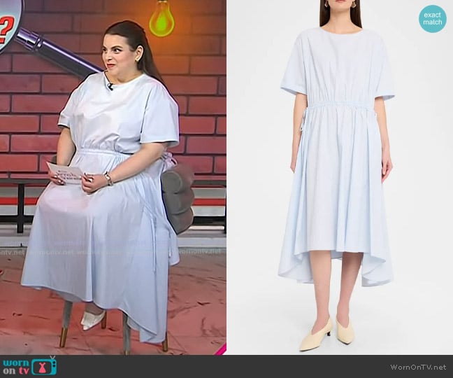 Beanie Feldstein’s blue cotton midi dress on Today