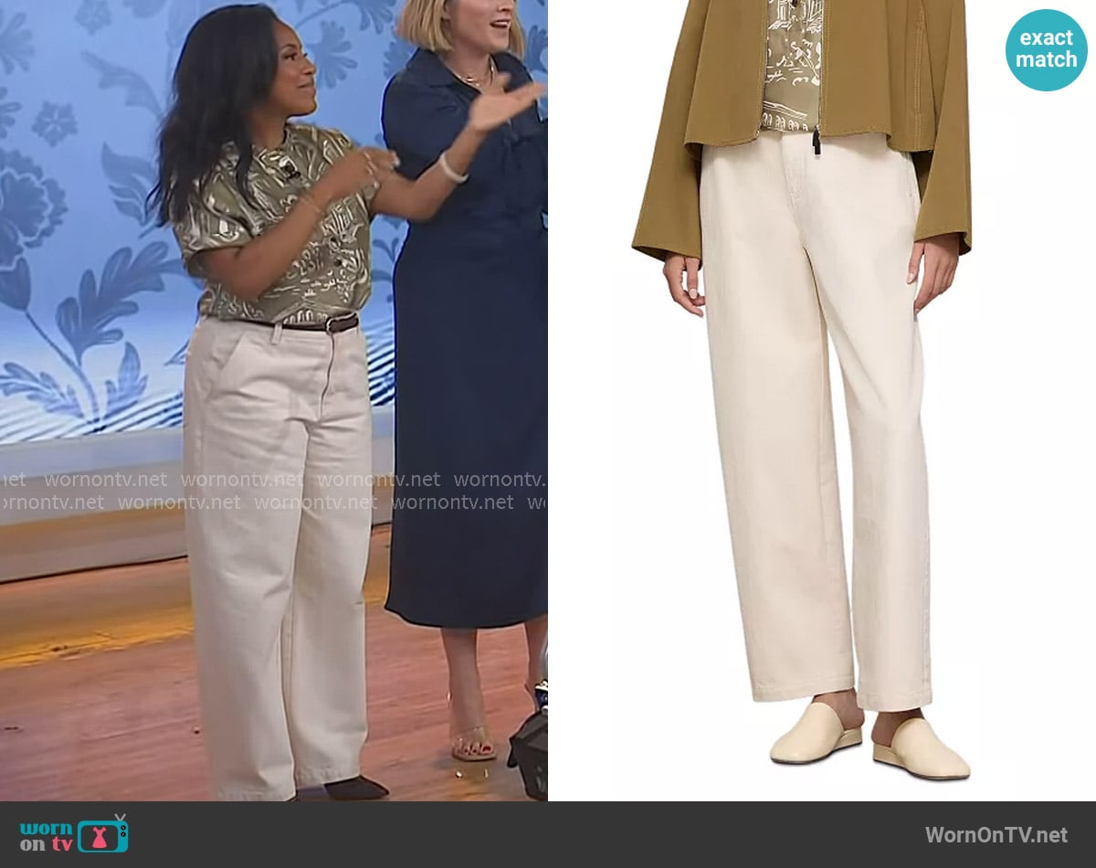 Lafayette 148 NY Kent Barrel Leg Jeans in Washed Ecru worn by Sheinelle Jones on Today