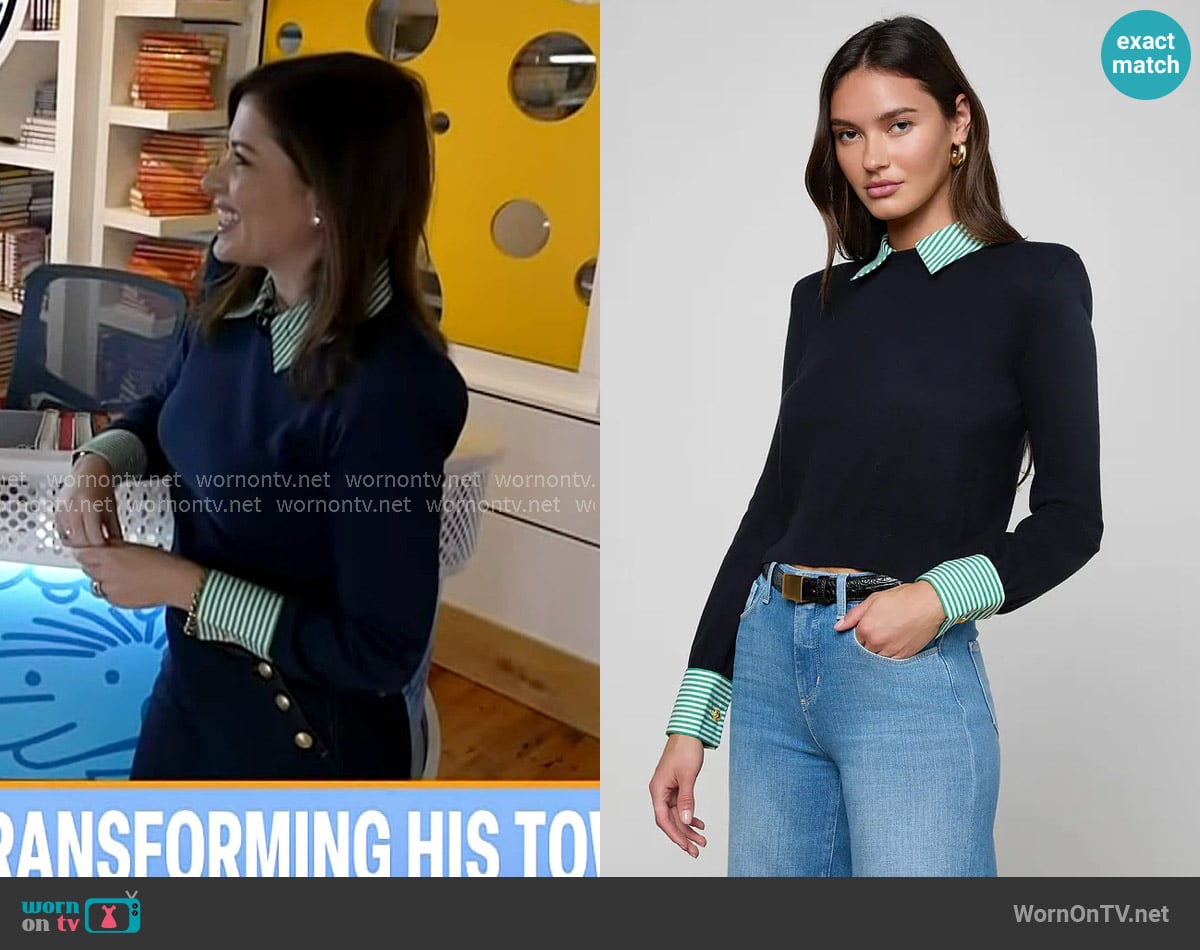 L'Agence April Poplin Collar Pullover worn by Chloe Melas on Today