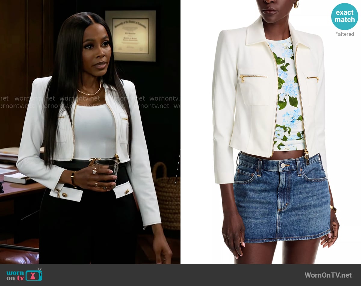 L'Agence Calianna Zip Front Shacket worn by Hayley Lawson (Marquita Goings) on Beyond the Gates