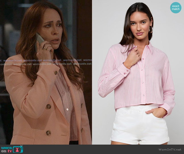L'Agence Cosette Shirt in Cameo Pink/Ivory Stripe worn by Maddie Kendall (Jennifer Love Hewitt) on 9-1-1