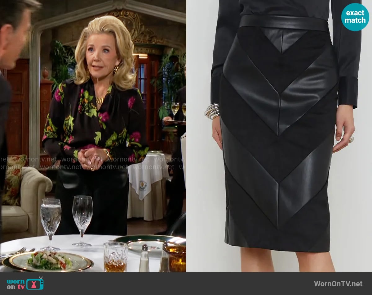 L'Agence Erma Patchwork Skirt worn by Nikki Reed Newman (Melody Thomas-Scott) on The Young and the Restless