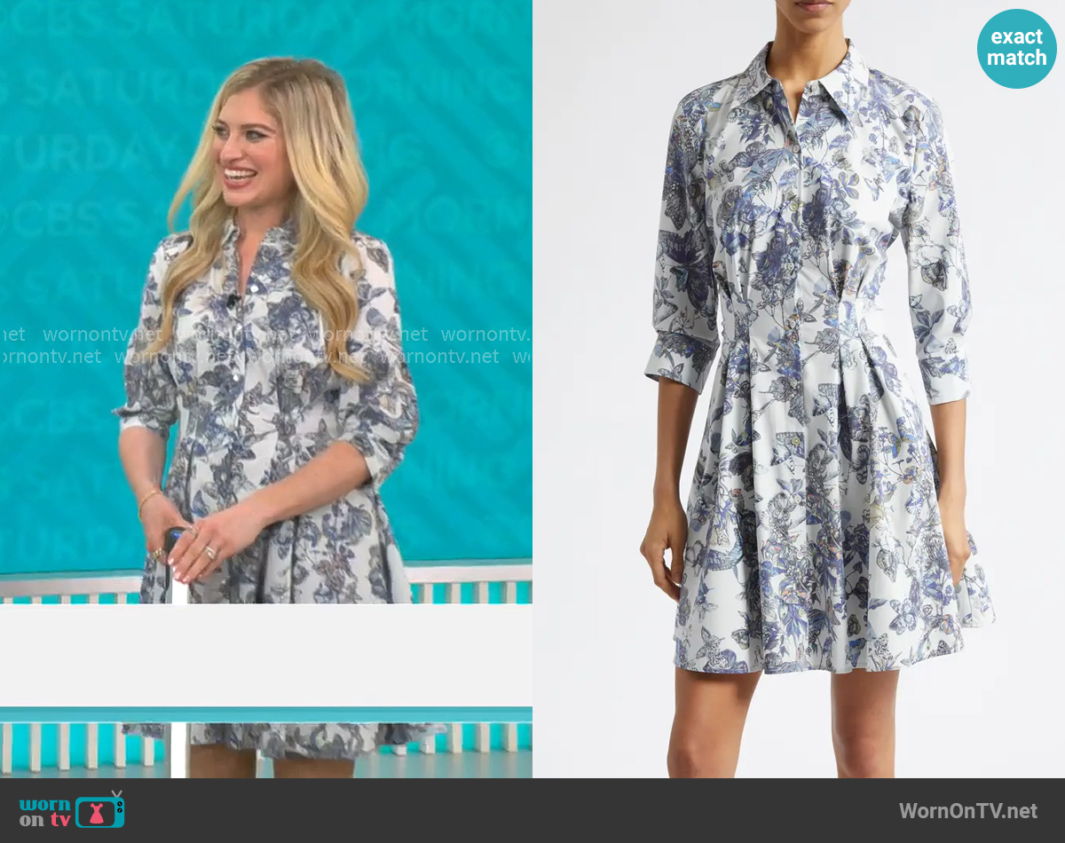 L'Agence Journi Shirt Dress in Grey Multi Watercolor Butterfly worn by Ashley Bellman on CBS Mornings