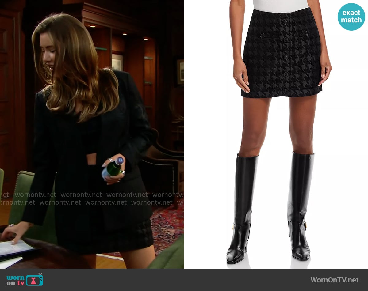 L'Agence Mireya Button Front Mini Skirt worn by Steffy Forrester (Jacqueline MacInnes Wood) on The Bold and the Beautiful