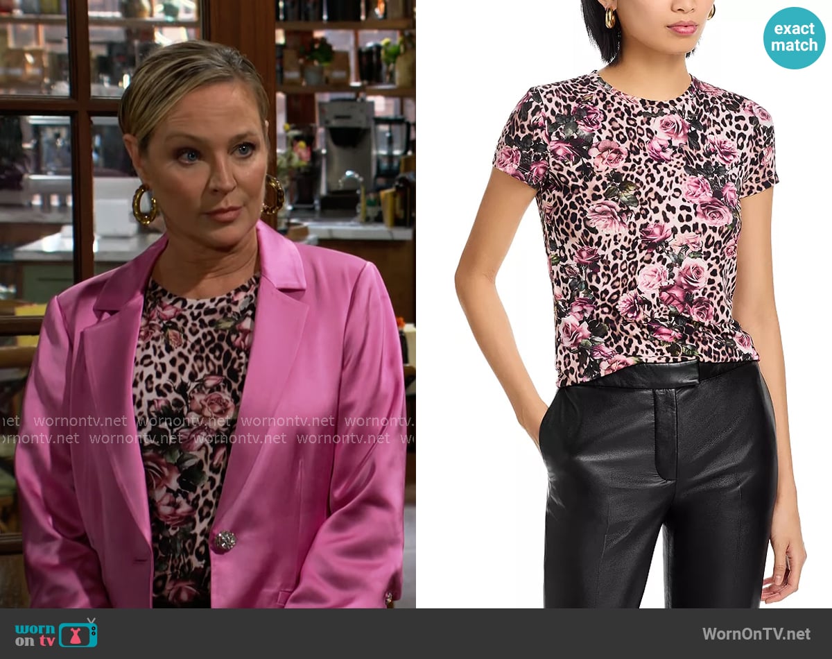 L'Agence Ressie Tee in Multi Rose worn by Sharon Newman (Sharon Case) on The Young and the Restless