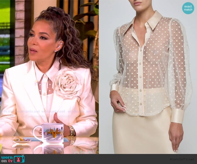 L'Agence Sophie Sheer Swiss Dot Blouse worn by Sunny Hostin on The View