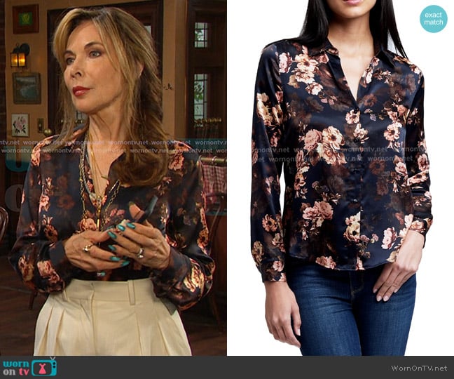 L'Agence Tyler Floral Print Silk Button-Up Shirt worn by Kate Roberts (Lauren Koslow) on Days of our Lives
