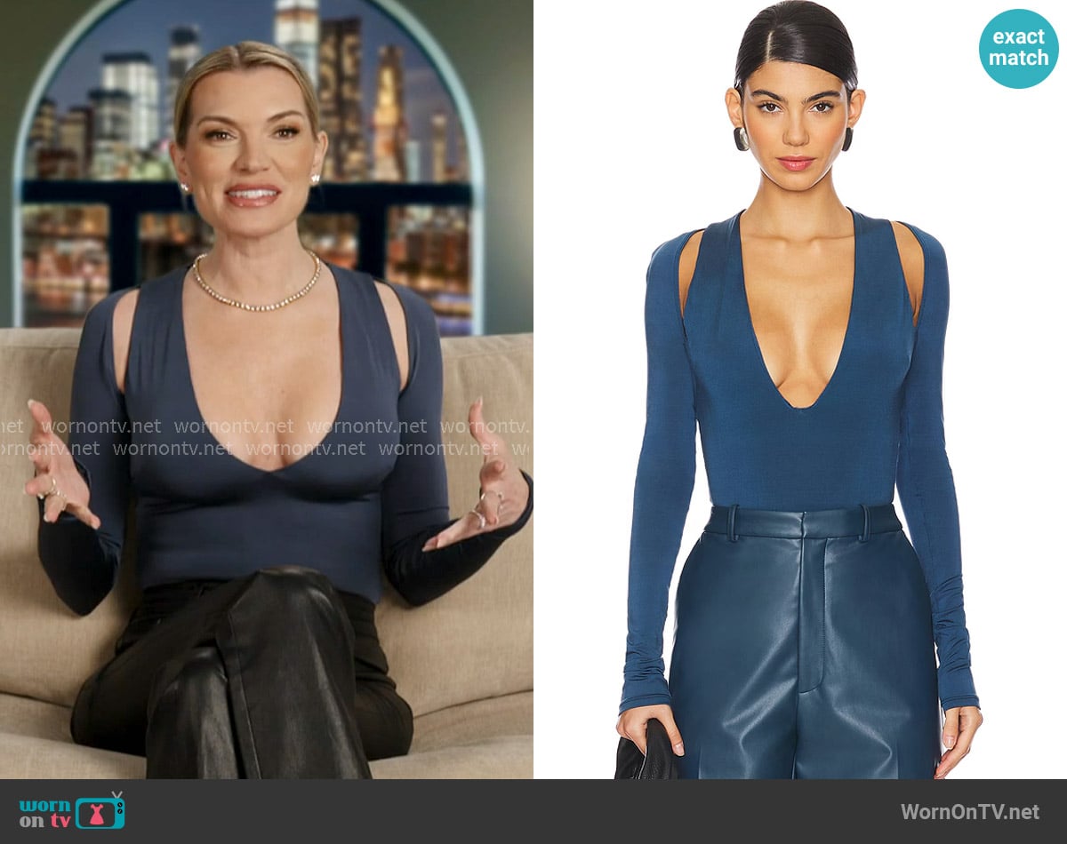 Lapointe V Neck Bodysuit in Marine worn by Lindsay Hubbard on In The City