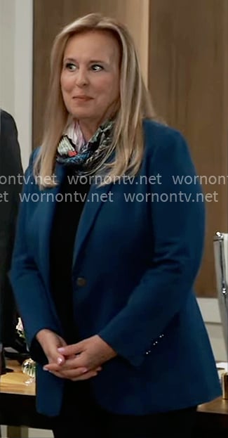 Laura’s teal blazer and floral scarf on General Hospital