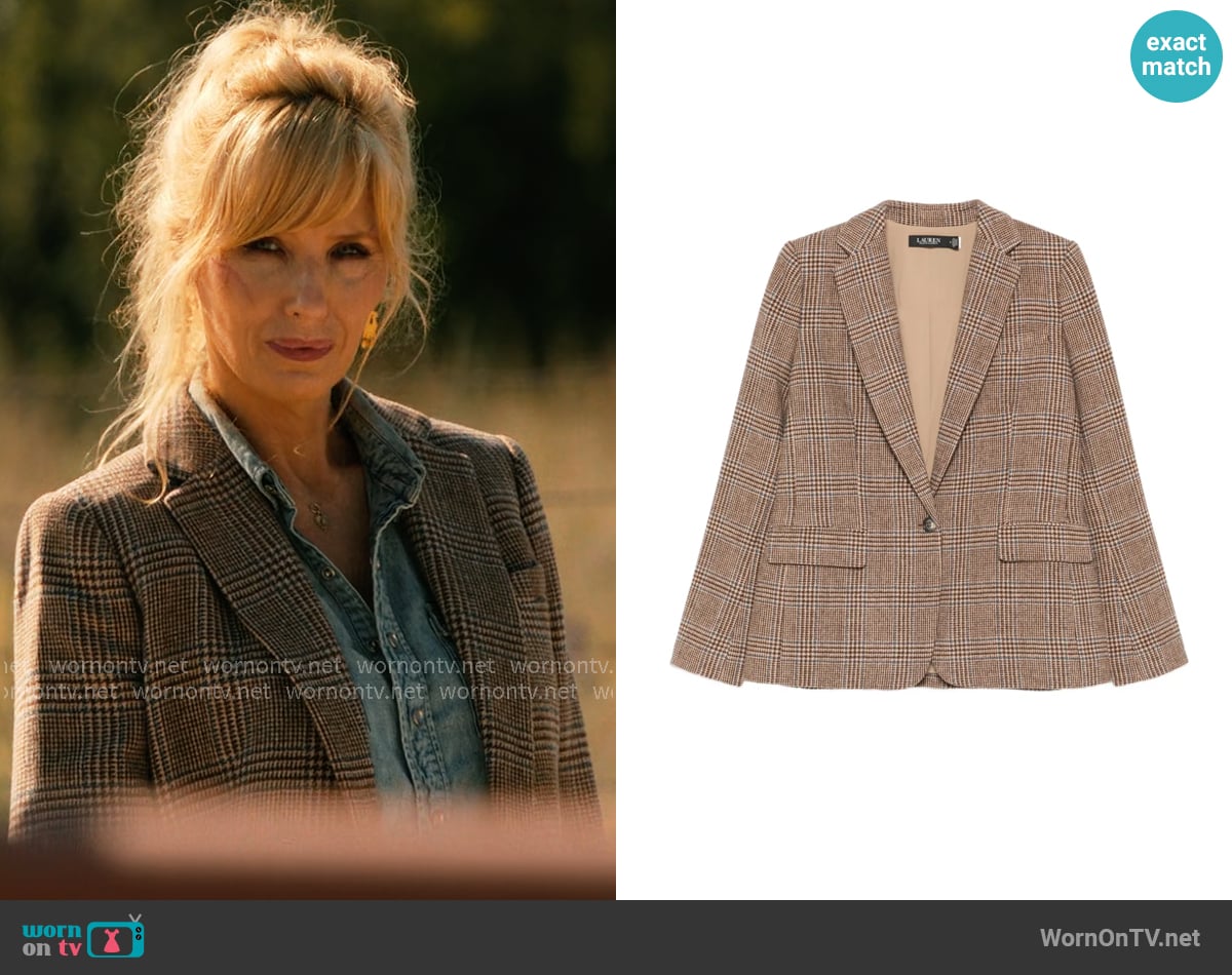 LAUREN Ralph Lauren Bonaro check blazer worn by Beth Dutton (Kelly Reilly) on Dutton Ranch