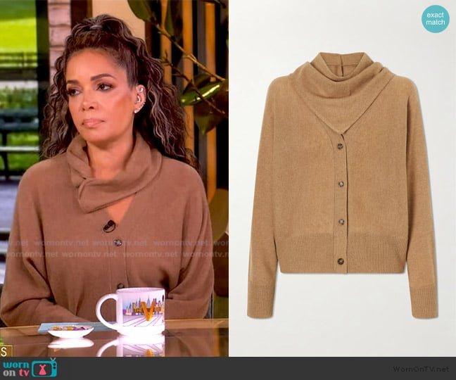 Le Kasha Lyss organic cashmere cardigan worn by Sunny Hostin on The View