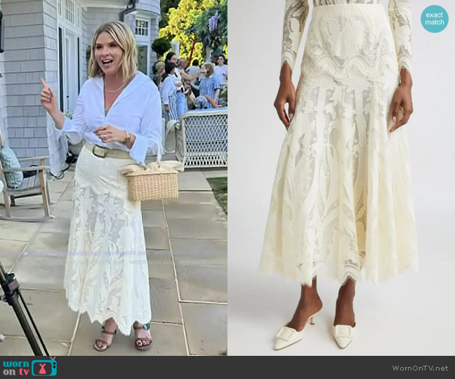 Lela Rose Floral Lace A-Line Skirt in Cream worn by Jenna Bush Hager on Today