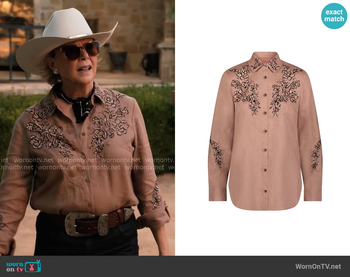 Lela Rose Sequin Floral Embroidery Shirt worn by Beulah Jackson (Annette Bening) on Dutton Ranch