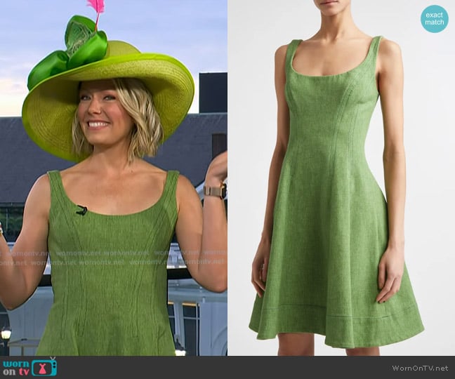 Lela Rose Stretch Denim Princess Seam Dress in Cactus worn by Dylan Dreyer on Today