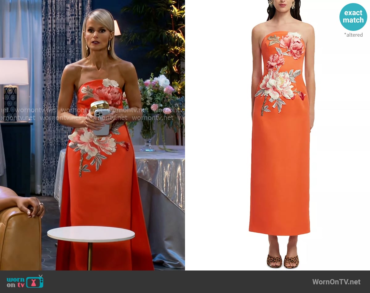 Leo Lin Ava Appliqué Floral Bustier Maxi Dress worn by Vanessa McBride (Lauren Buglioli) on Beyond the Gates