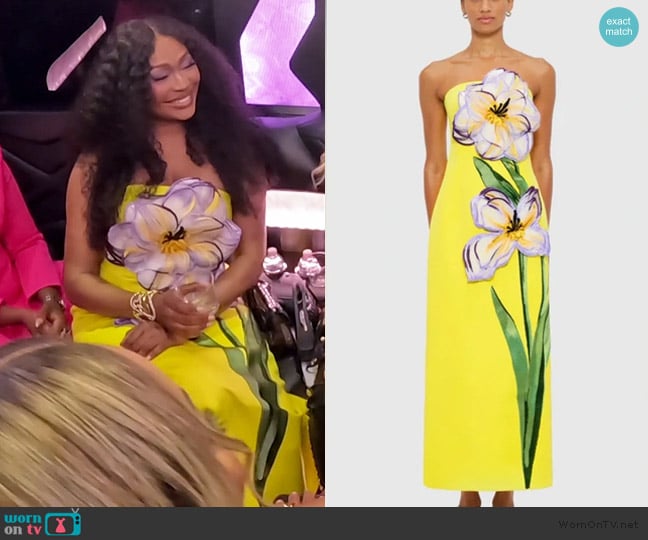 Leo Lin Iris Print Rayna Maxi Dress worn by Cynthia Bailey on The Real Housewives of Atlanta