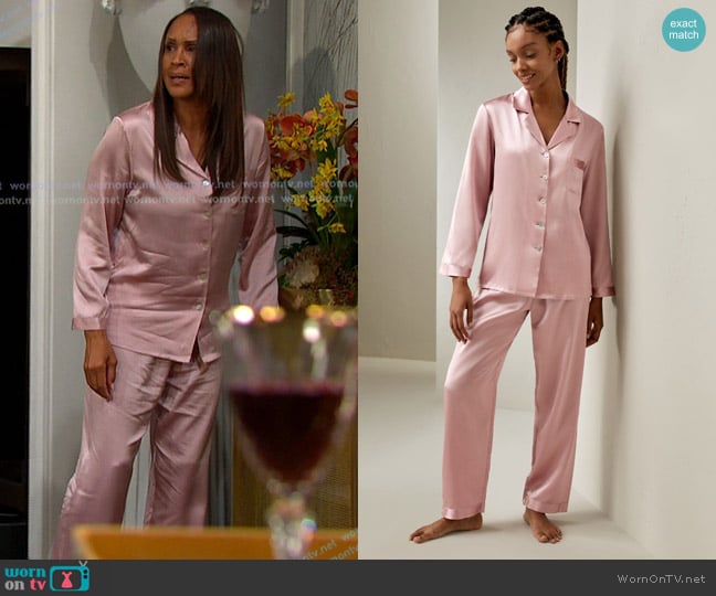Lily Silk Full Length Silk Women Pyjamas Set in Rosy Pink worn by Lexie Carver (Nikki Crawford) on Days of our Lives