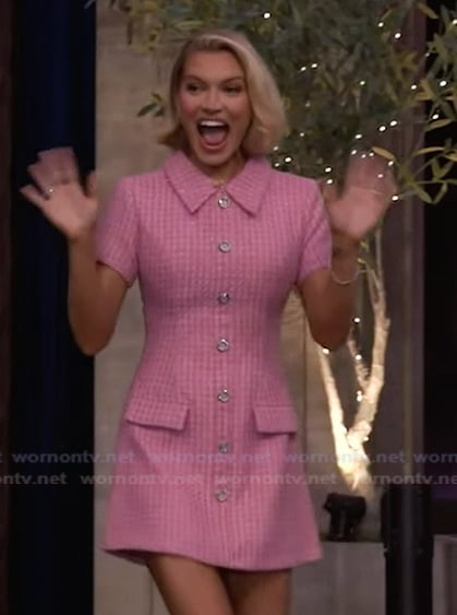Lindsay Hubbard’s pink tweed mini dress on Live with Kelly and Mark