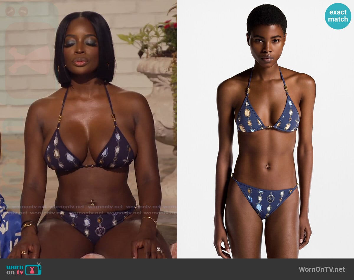 Louis Vuitton Necklace Print Bikini Top worn by Shamea Morton Mwangi on The Real Housewives of Atlanta