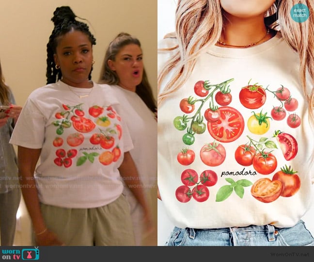 Louise and Laine Vegetable Graphic Tee worn by Jasmine Goode on The Valley