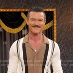 Luke Evans’s white paneled cardigan on Good Morning America
