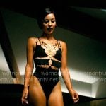 Maddy's swimsuit with gold rings on Euphoria