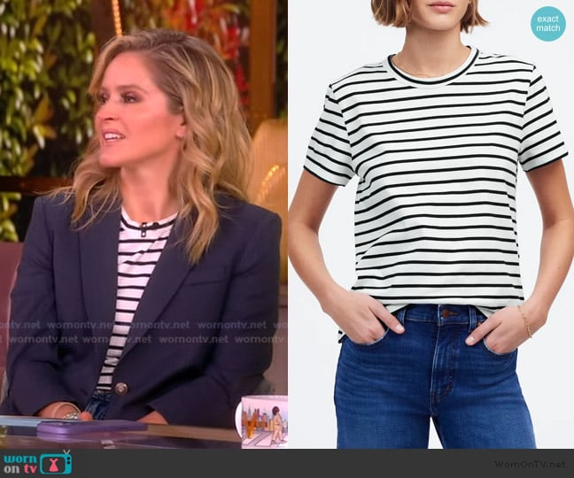 Madewell Perfect Stripe Cotton Crewneck T-Shirt worn by Sara Haines on The View