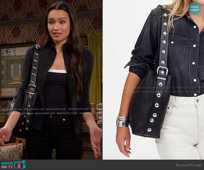 Madewell Stud Medium Essentials Bucket Tote worn by Sophia Choi (Rachel Boyd) on Days of our Lives