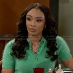 Madison’s green fluffy polo top and plaid skirt on Beyond the Gates