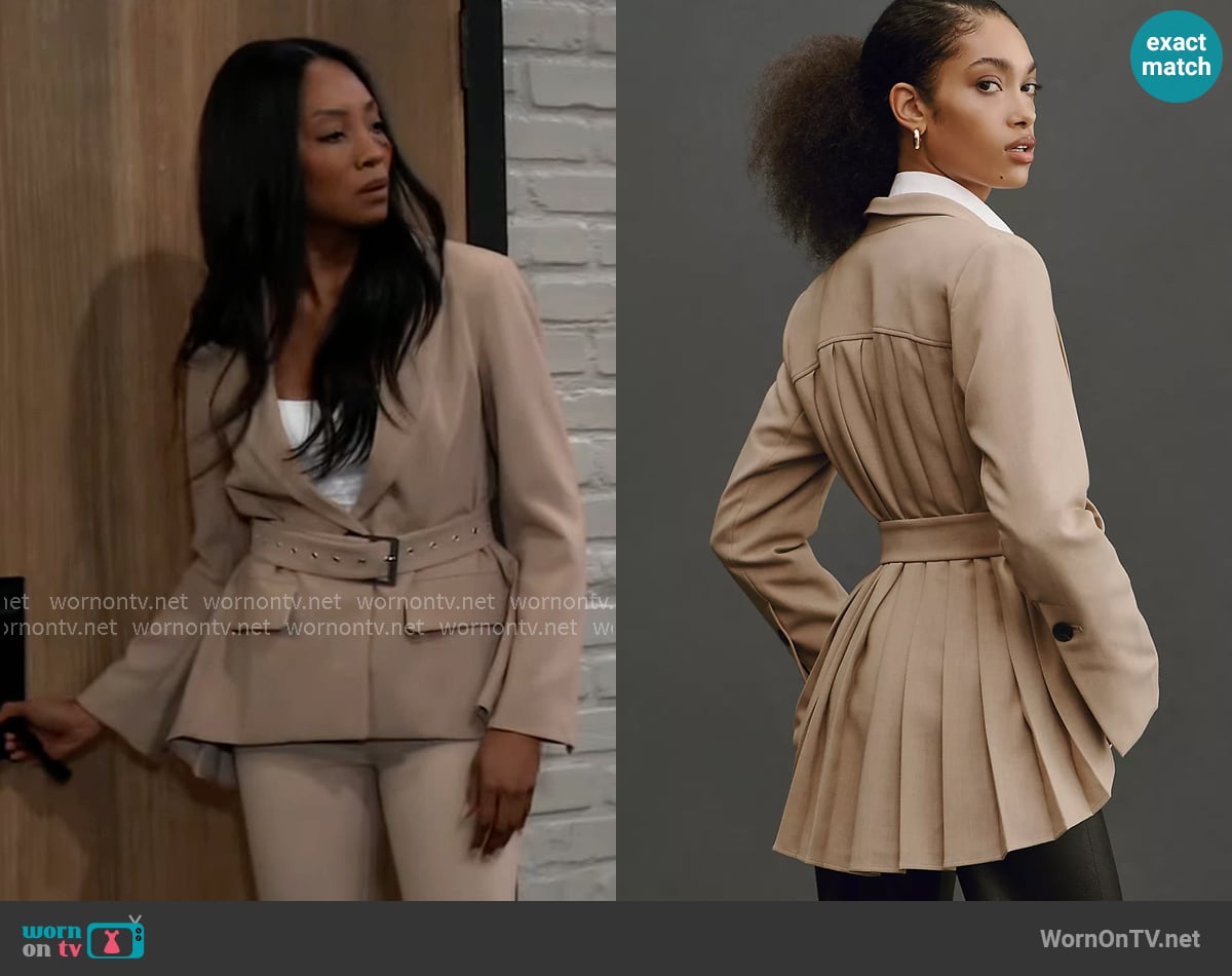Maeve at Anthropologie Pleated-Back Blazer worn by Jordan Ashford (Tanisha Mariko Harper) on General Hospital