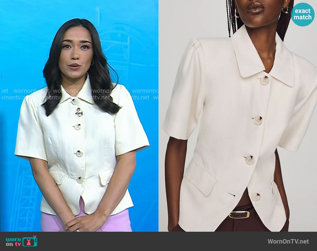 Maeve Tailored Short-Sleeve Buttondown Top in Marshmallow worn by Emilie Ikeda on Today