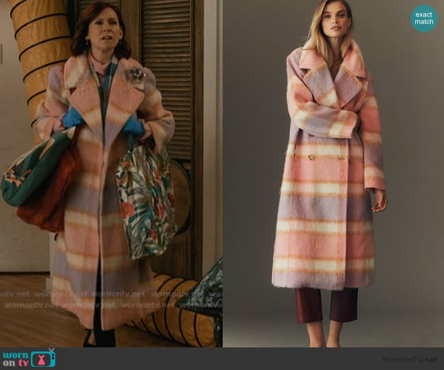 Maeve Wool Blend Plaid Long Coat worn by Elsbeth Tascioni (Carrie Preston) on Elsbeth