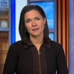 Maggie's brown striped half-zip knit dress on Good Morning America