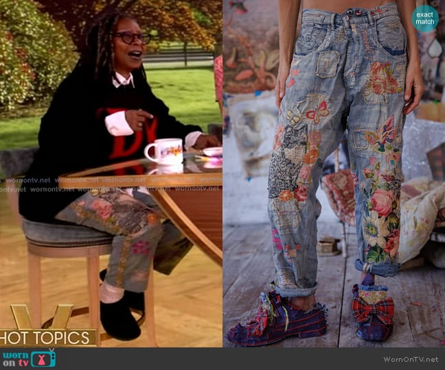 Magnolia Pearl Embroidered Toby Miner Denims worn by Whoopi Goldberg on The View