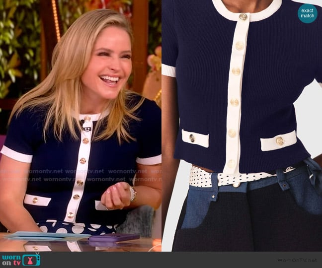 Maje Contrasting cropped cardigan worn by Sara Haines on The View