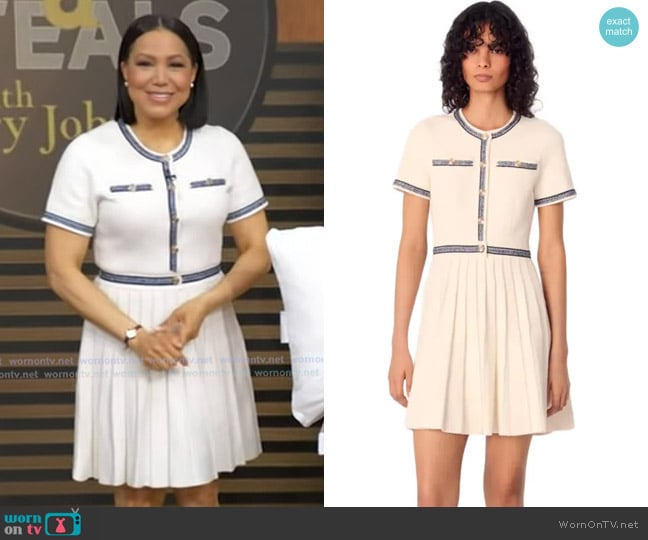 Maje Pleated Knit Short Dress in Ecru worn by Stephanie Ramos on Good Morning America