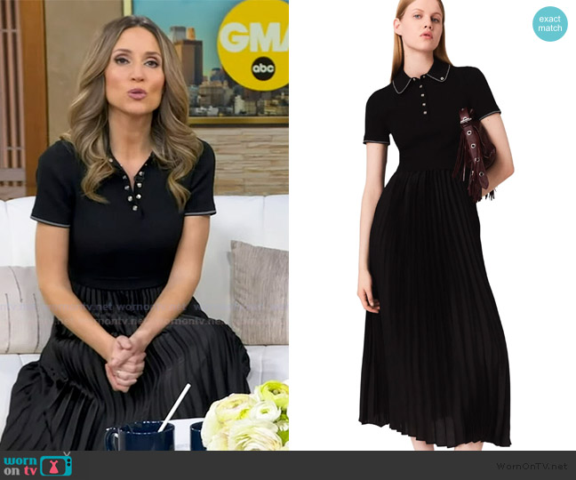 Maje Pleated maxi dress with polo collar worn by Rhiannon Ally on Good Morning America