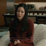 Mallory’s burgundy silk blouse on Elsbeth