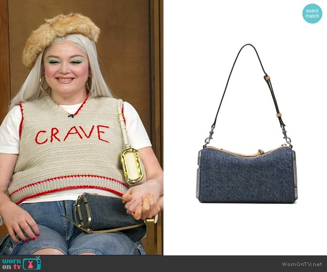 Marc Jacobs The Snapshot Shoulder Bag in Cloud White worn by Meg Stalter on Good Morning America