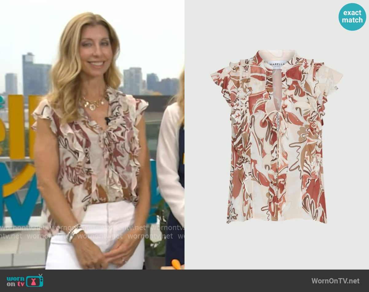 Marella Printed georgette top worn by Shereen Pavlides on Live with Kelly and Mark