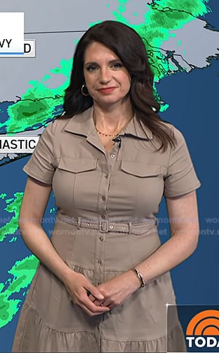 Maria’s taupe belted short sleeve shirtdress on Today