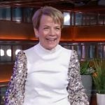 Marin Alsop’s white sequin sleeve sweater on The Kelly Clarkson Show