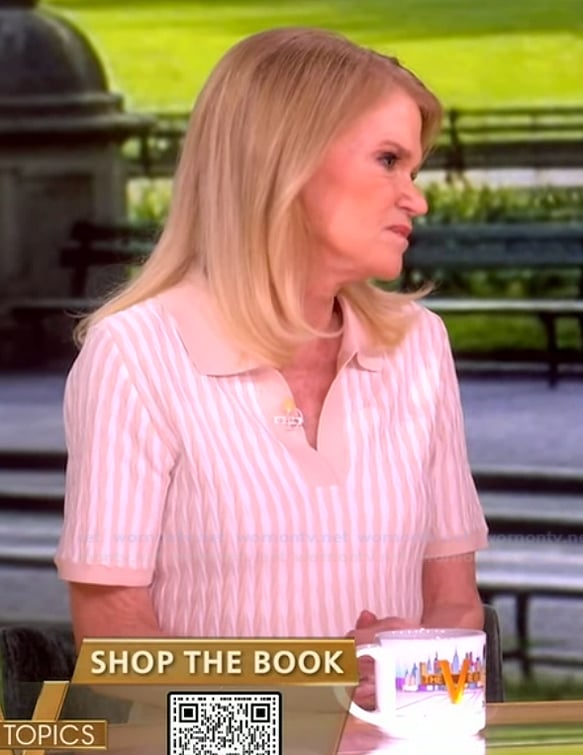 Martha Raddatz’s pink stripe knit polo dress on The View