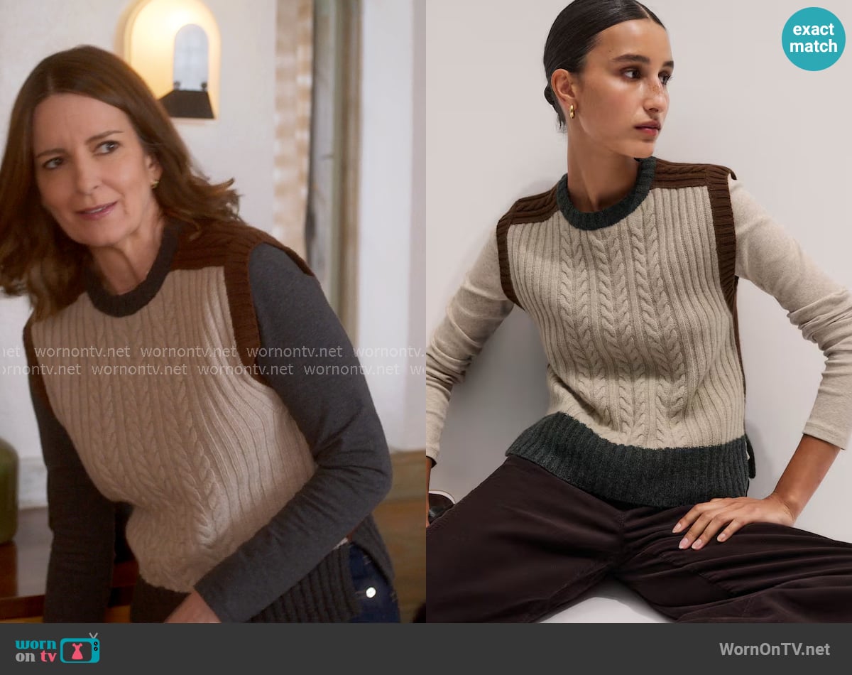 Me + Em Cable Vest in Hazelnut Mélange Multi worn by Kate (Tina Fey) on The Four Seasons