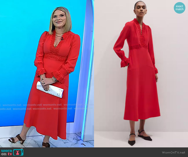 Me + Em Fit + Flare Maxi Dress in Rose Petal Red worn by Jenna Bush Hager on Today