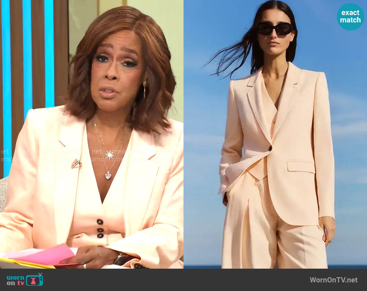 Me + Em Lightweight Tailored Blazer in Peach Sorbet worn by Gayle King on CBS Mornings