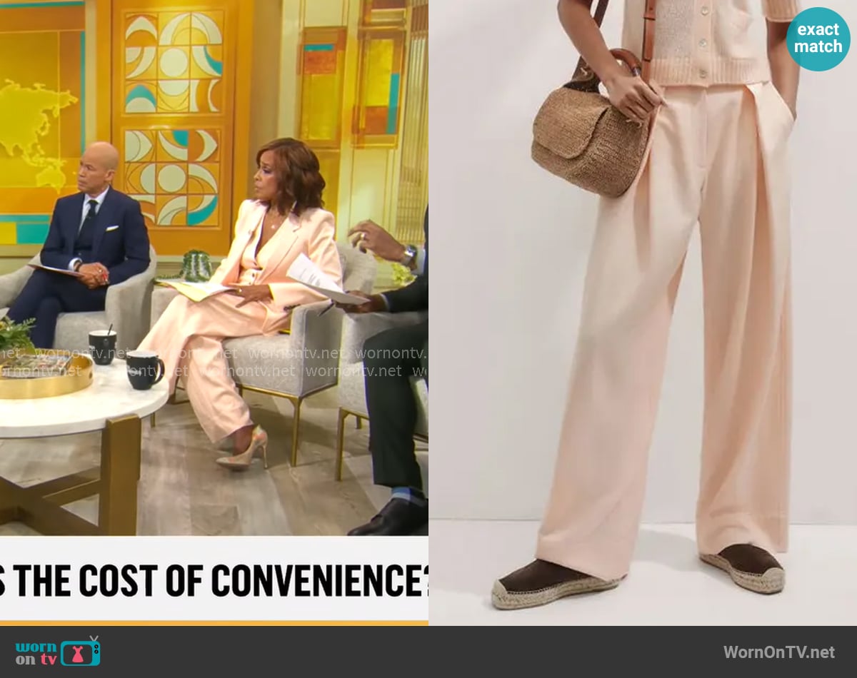 Me + Em Pleated Trousers in Peach Sorbet worn by Gayle King on CBS Mornings