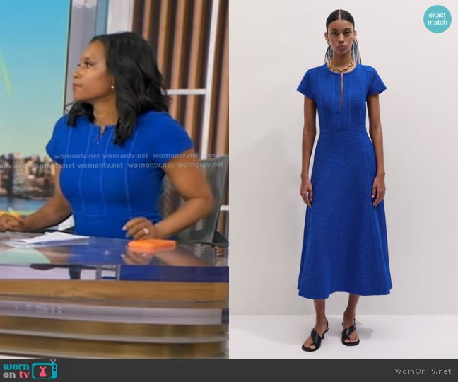 Me+Em Fit + Flare Maxi Dress in Deep Blue worn by Rachel Scott on Good Morning America